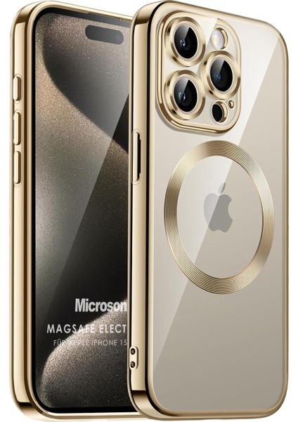 Apple iPhone 15 Pro Max Kılıf Magsafe Luxury Electroplate Gold