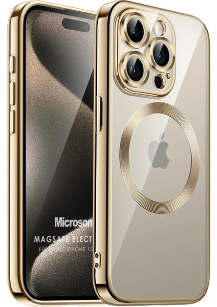 Apple iPhone 15 Pro Max Kılıf Magsafe Luxury Electroplate Gold