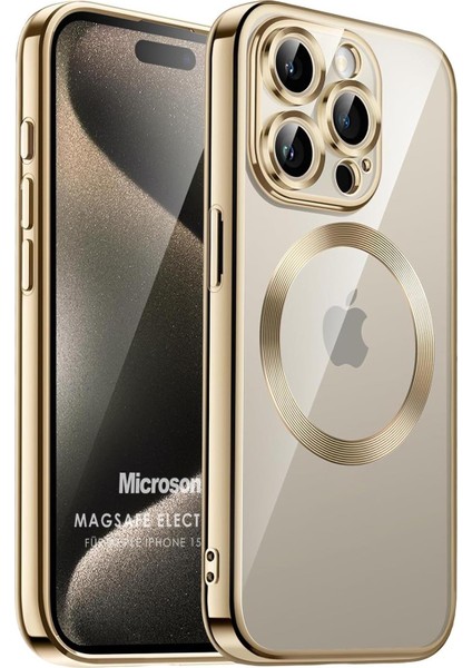Apple iPhone 15 Pro Kılıf Magsafe Luxury Electroplate Gold