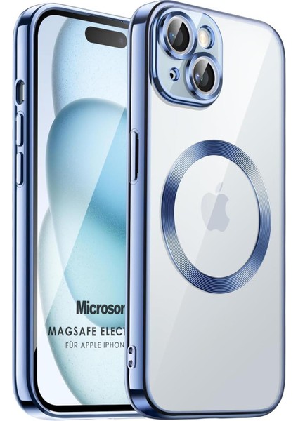 Apple iPhone 15 Kılıf Magsafe Luxury Electroplate Mavi