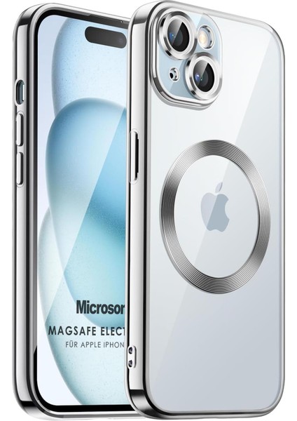 Apple iPhone 15 Kılıf Magsafe Luxury Electroplate Gümüş