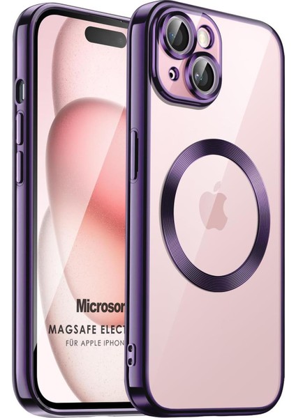 Apple iPhone 15 Plus Kılıf Magsafe Luxury Electroplate Mor