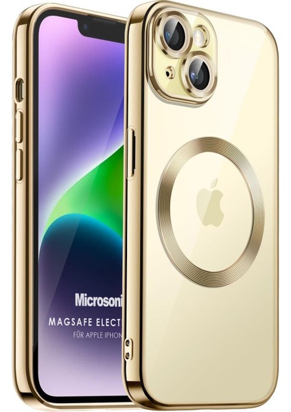 Apple iPhone 14 Plus Kılıf Magsafe Luxury Electroplate Gold
