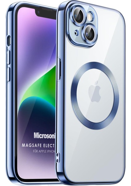 Apple iPhone 14 Kılıf Magsafe Luxury Electroplate Mavi