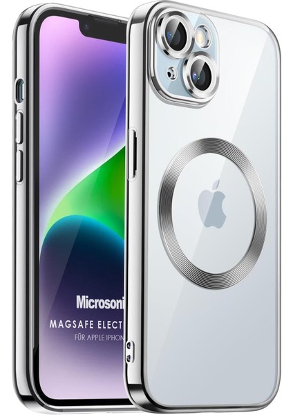 Apple iPhone 14 Kılıf Magsafe Luxury Electroplate Gümüş