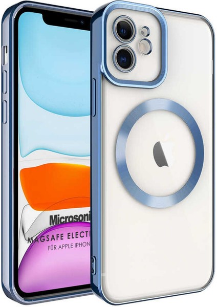 Apple iPhone 12 Kılıf Magsafe Luxury Electroplate Mavi