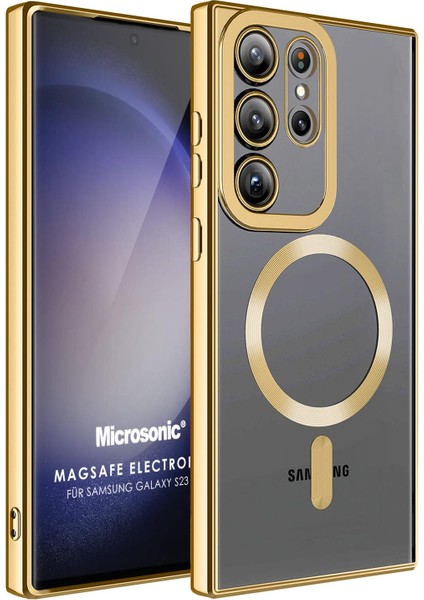 Samsung Galaxy S23 Ultra Kılıf Magsafe Luxury Electroplate Gold