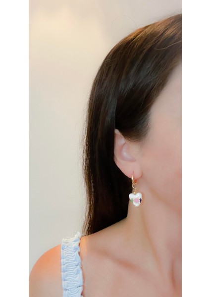 Özel Seri Küpe Porselen Görünümlü Küpe Pembe Çiçekli Küpe Kalpli Küpe fırsatları