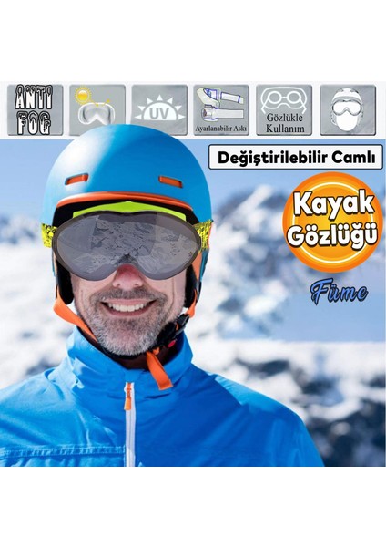 Kayak Gözlüğü Değiştirebilir Camlı Antifog Güneş Kar Gözlük Füme Snowboard Glasses Gözlük