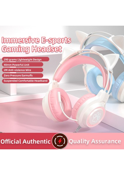 Yeni Gelenler SY-G35 Kablolu Kedi Kulak Kulaklıkları Rgb Aydınlatma 360° Gürültü Önleyici Mikrofon Hifi Ses Kalitesi Pc Dizüstü Oyun Kulaklığı (Yurt Dışından)