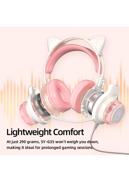 Yeni Gelenler SY-G35 Kablolu Kedi Kulak Kulaklıkları Rgb Aydınlatma 360° Gürültü Önleyici Mikrofon Hifi Ses Kalitesi Pc Dizüstü Oyun Kulaklığı (Yurt Dışından)