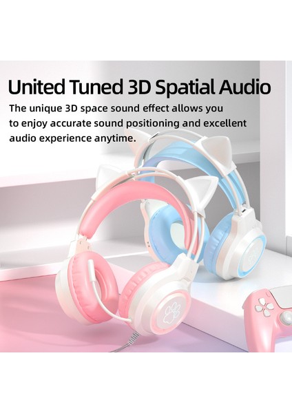 Yeni Gelenler SY-G35 Kablolu Kedi Kulak Kulaklıkları Rgb Aydınlatma 360° Gürültü Önleyici Mikrofon Hifi Ses Kalitesi Pc Dizüstü Oyun Kulaklığı (Yurt Dışından)