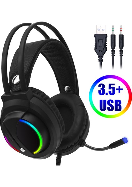 Gaming Headset Gamer 7.1 Çevresel Ses USB 3.5mm Kablolu Rgb Işık Oyun Kulaklıkları Tablet Pc Için Mikrofon ile Xbox One 360 (Yurt Dışından)