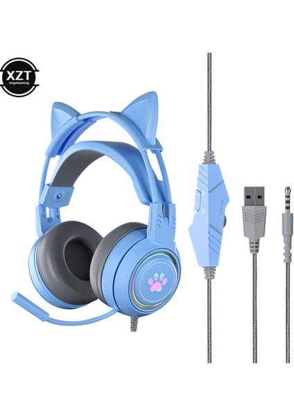 Kedi Kulak Oyun Kulaklıkları Pc Bilgisayar Oyun Kulaklıkları Mikrofon Gürültü Önleyici Kablolu USB 3.5mm Fiş Ps4/xbox One (Yurt Dışından)