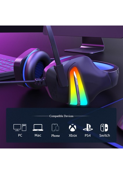 J6 Oyun Stereo Surround Ses Kulaklığı, Işaretli Rgb Işıklı Kafa Bandı ile Hat Içi Kontrol Oyun Bilgisayarı Kulaklığı (Yurt Dışından) modelleri