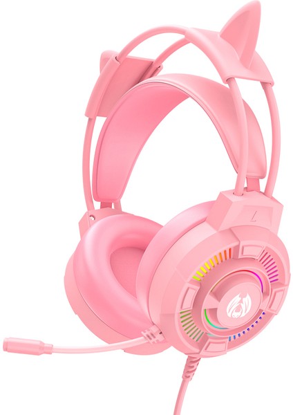 Kablolu Oyun Kulaklığı Pembe Kedi Kulaklar Rgb Arka Işık Aşırı Kulak Kulaklık Gürültü Önleyici Mikrofon Çevresel Ses Kulaklık Dizüstü Bilgisayar Için (Yurt Dışından)