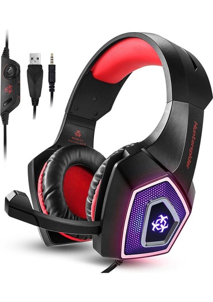 Hunterspider V1 Stereo Oyun Kulaklığı Derin Bas Aşırı Kulak Oyun Kulaklık Için Mic ile LED Işık Ps4 Pc + Oyun Faresi + Fareler Pad (Yurt Dışından)