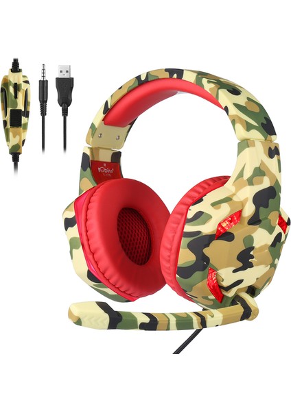 LED Kamuflaj Oyun Kulaklığı Mikrofon ile Ağır Stereo Bas Profesyonel Oyun Bilgisayarı Ps4 Xbox One Için Kablolu Kulaklık (Yurt Dışından)