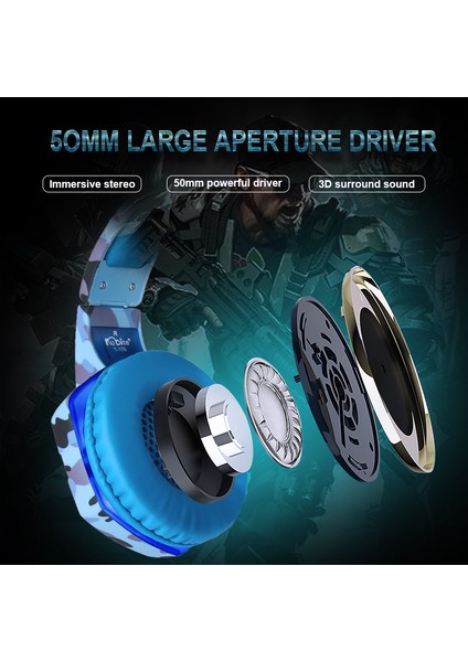 LED Kamuflaj Oyun Kulaklığı Mikrofon ile Ağır Stereo Bas Profesyonel Oyun Bilgisayarı Ps4 Xbox One Için Kablolu Kulaklık (Yurt Dışından)