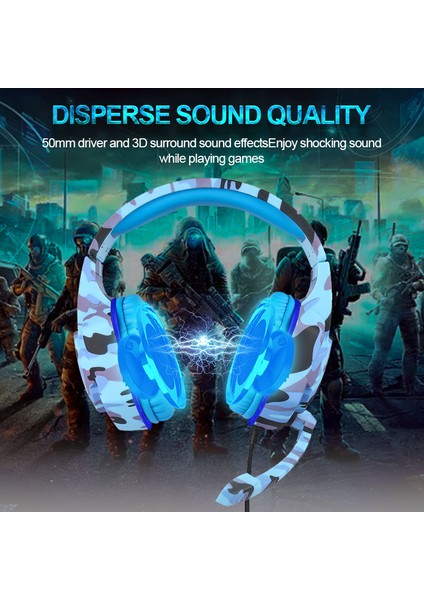 LED Kamuflaj Oyun Kulaklığı Mikrofon ile Ağır Stereo Bas Profesyonel Oyun Bilgisayarı Ps4 Xbox One Için Kablolu Kulaklık (Yurt Dışından)