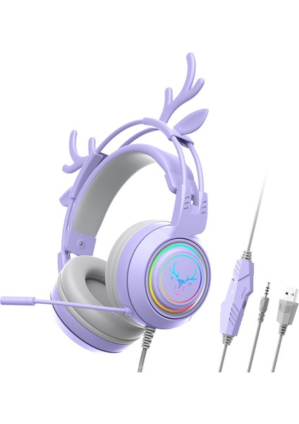 Çocuklar Yetişkinler Için Ayrılabilir Geyik Kulakları 3D Surround Ses Rgb Arkadan Aydınlatmalı Kablolu Oyun Kulaklığı Sevimli Hediye Evrensel Pc Kız Için (Yurt Dışından)