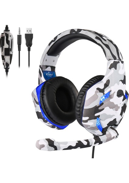 LED Kamuflaj Oyun Kulaklığı Mikrofon ile Ağır Stereo Bas Profesyonel Oyun Bilgisayarı Ps4 Xbox One Için Kablolu Kulaklık (Yurt Dışından)
