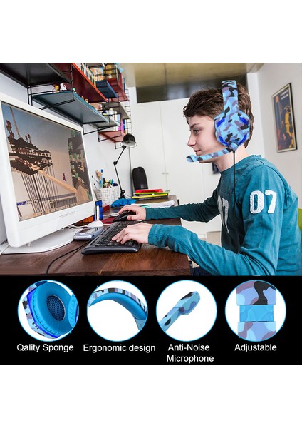 LED Kamuflaj Oyun Kulaklığı Mikrofon ile Ağır Stereo Bas Profesyonel Oyun Bilgisayarı Ps4 Xbox One Için Kablolu Kulaklık (Yurt Dışından)
