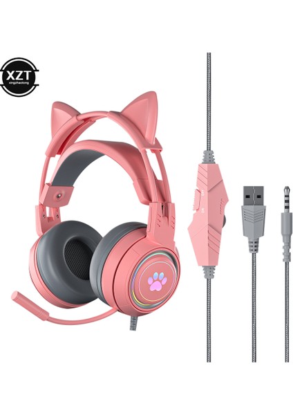 Kedi Kulak Oyun Kulaklıkları Pc Bilgisayar Oyun Kulaklıkları Mikrofon Gürültü Önleyici Kablolu USB 3.5mm Fiş Ps4/xbox One (Yurt Dışından)
