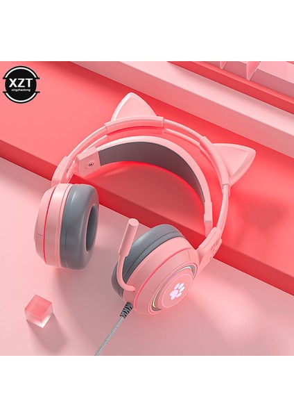 Kedi Kulak Oyun Kulaklıkları Pc Bilgisayar Oyun Kulaklıkları Mikrofon Gürültü Önleyici Kablolu USB 3.5mm Fiş Ps4/xbox One (Yurt Dışından) indirimleri