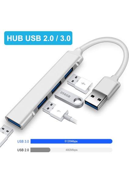 USB 3.0/2.0 Type-C 3.1 4 Port USB Hub Çoklu Otg Yüksek Hızlı 5 Gbps Macbook Pc Bilgisayar Telefonu Cep U Disk Fare Klavye (Yurt Dışından)