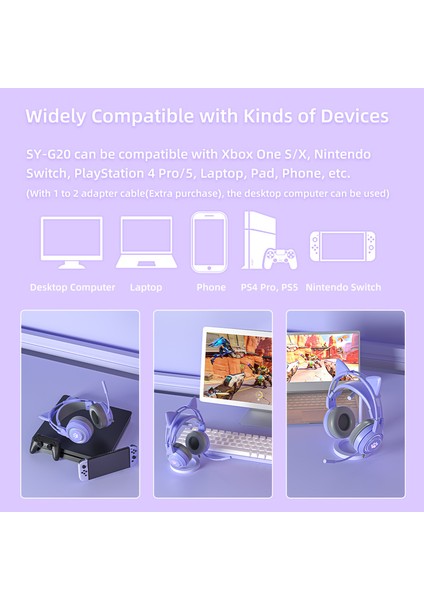 Nachtstern Mor Kızlar Kablolu Mikrofonlu Kulaklık Rgb Gürültü Azaltılmış Stereo Pc Kulaklık Kask Oyun Için Ps4 Xbox Tablet Kız Hediye (Yurt Dışından)