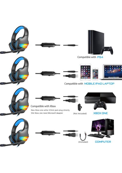 Profesyonel Rgb Oyun Kulaklığı LED Işık Oyun Kulaklıkları Bilgisayar Için Mikrofon ile Ps4/ps5 Için Xbox Gürültü Önleyici (Yurt Dışından)