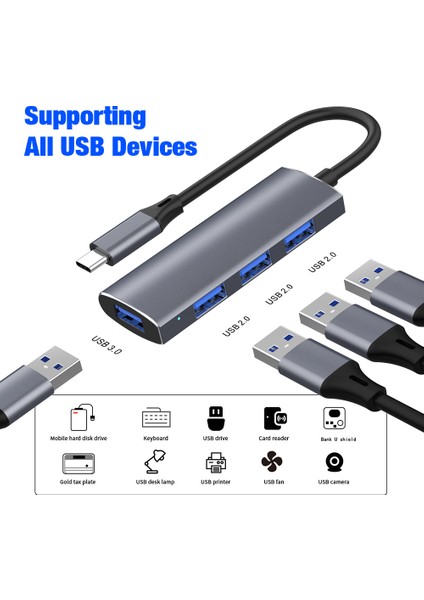 USB 3.0 Hub USB Hub Dock Tipi C 4 Bağlantı Noktalı Çoklu Splitter Adaptörü Otg Samsung Xiaomi Huawei Lenovo Macbook Pro USB 3.0 2.0 Bağlantı Noktaları (Yurt Dışından)