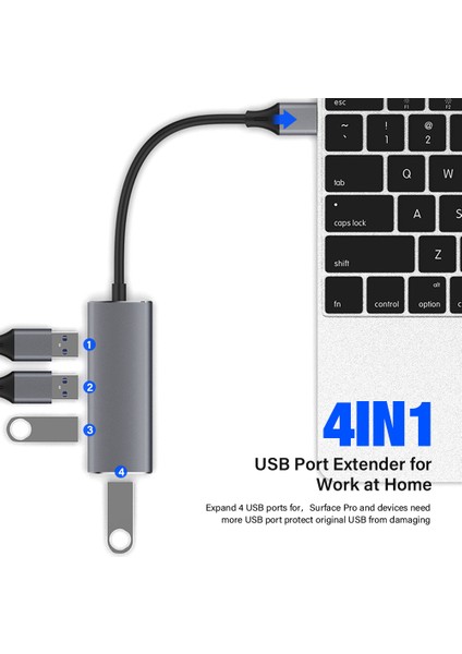 USB 3.0 Hub USB Hub Dock Tipi C 4 Bağlantı Noktalı Çoklu Splitter Adaptörü Otg Samsung Xiaomi Huawei Lenovo Macbook Pro USB 3.0 2.0 Bağlantı Noktaları (Yurt Dışından)