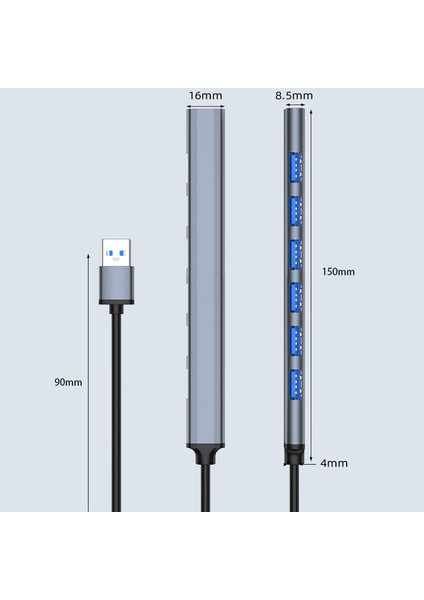 Alüminyum 7 Port USB Tip C 3.0/3.1 Hub Çoklu Splitter Adaptörü Otg USB Güç Adaptörü Pc Dizüstü Mobil Sabit Disk Kart Okuyucu (Yurt Dışından)