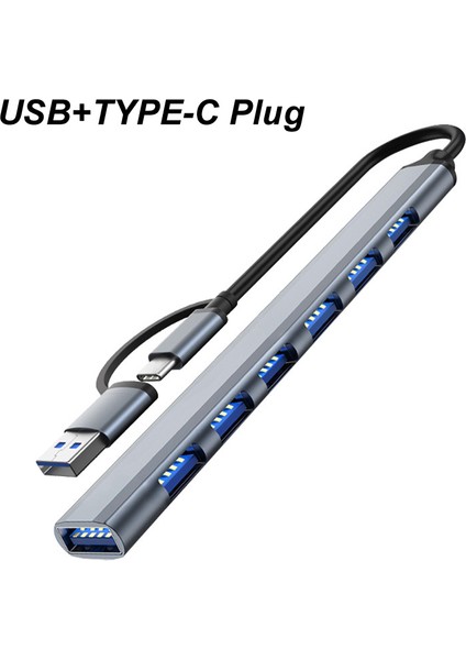 Alüminyum 7 Port USB Tip C 3.0/3.1 Hub Çoklu Splitter Adaptörü Otg USB Güç Adaptörü Pc Dizüstü Mobil Sabit Disk Kart Okuyucu (Yurt Dışından)
