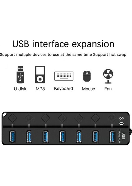 7 Port Usb3.0 USB Hub Ultra Ince Veri USB Splitter Şarj Çoklu USB Bağlantı Noktası Genişletici Hızlı Veri Aktarımı USB Splitter Dizüstü Bilgisayar Için (Yurt Dışından)