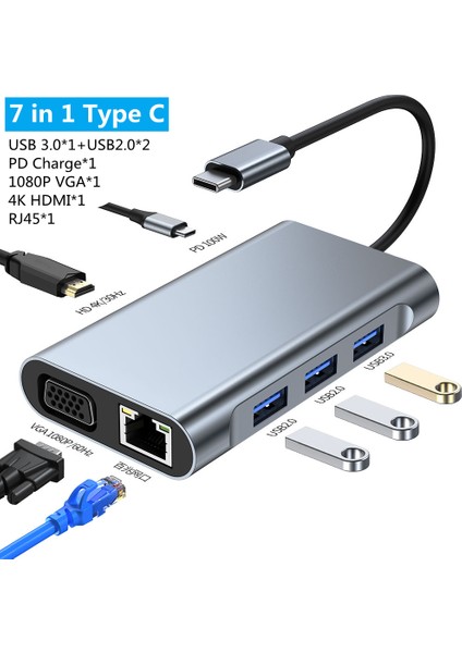 4/8/11/12-In-1 Tip C Hub ile 2 HDMI Çoklu Bağlantı Noktası Adaptörü Dock Istasyonu USB 3.0 4K HDMI RJ45 Sd/tf VGA Pd Dizüstü MacBook iPad Için (Yurt Dışından)