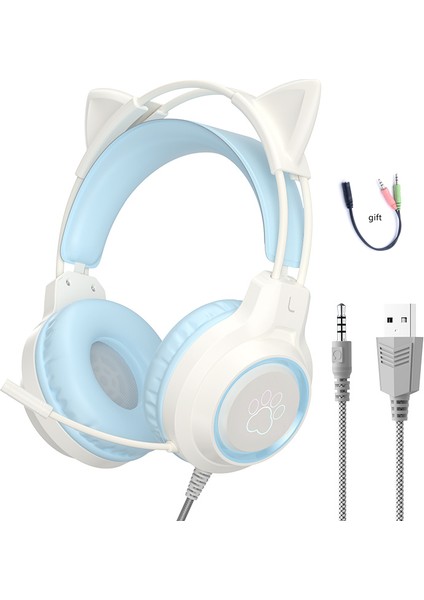 Profesyonel LED Kedi Kulak Kablolu Oyun Mikrofonlu Kulaklıklar Ps4 Ps5 Xbox Bilgisayar Pc Oyun Kulaklığı Sessiz Anahtar (Yurt Dışından)