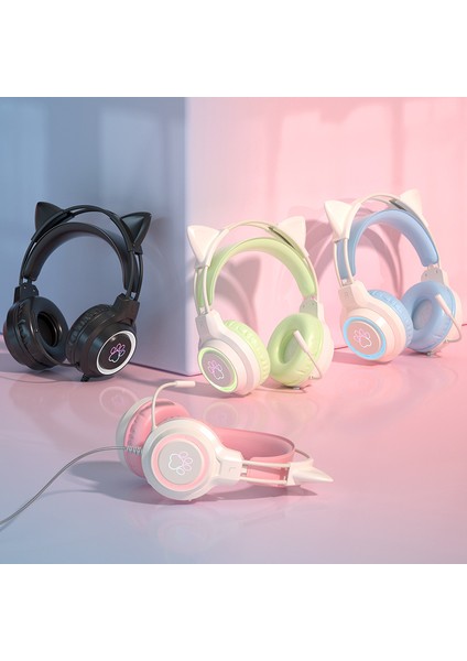 Profesyonel LED Kedi Kulak Kablolu Oyun Mikrofonlu Kulaklıklar Ps4 Ps5 Xbox Bilgisayar Pc Oyun Kulaklığı Sessiz Anahtar (Yurt Dışından) fiyatları