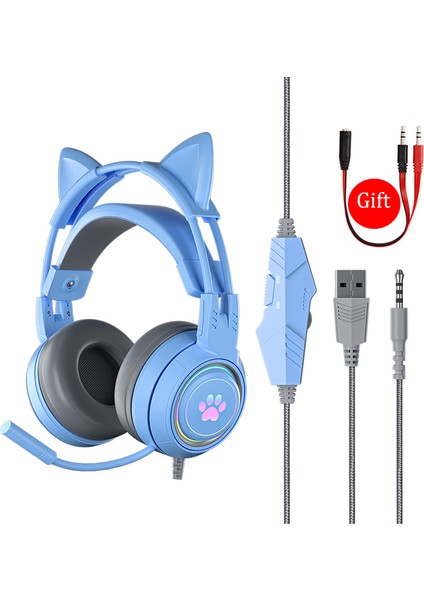 Ps5 Için Mikrofonlu Kulaklıklar Hifi Stereo Bas Kedi Kulaklar Kulaklık Gamer Girls Pc Dizüstü Telefon Için Rgb Siyah Pembe Kask Telefon Xbox (Yurt Dışından)