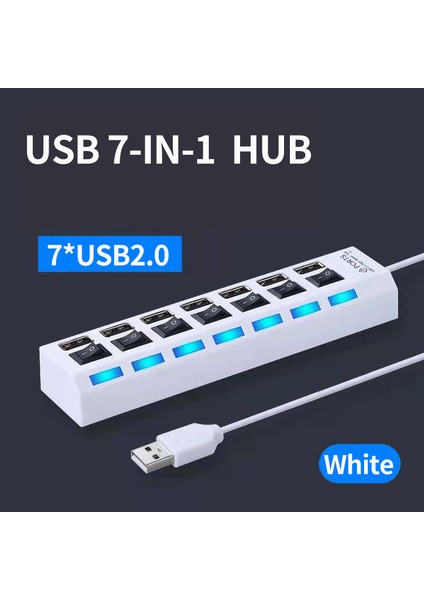 Olaf USB Hub 2.0 4/7 Port Çoklu Genişletici USB 2.0 Hub Anahtarlı Çoklu USB Ayırıcı Hub Güç Adaptörü Kullanın Bilgisayar Aksesuarı (Yurt Dışından)