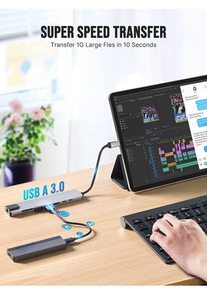 Macbook 8 In 1 Adaptör Pc Için USB C Hub Pd Şarj 8 Bağlantı Noktası Dock Istasyonu RJ45 HDMI Uyumlu Tf/sd Kart Macbook Type-C Splitter (Yurt Dışından)