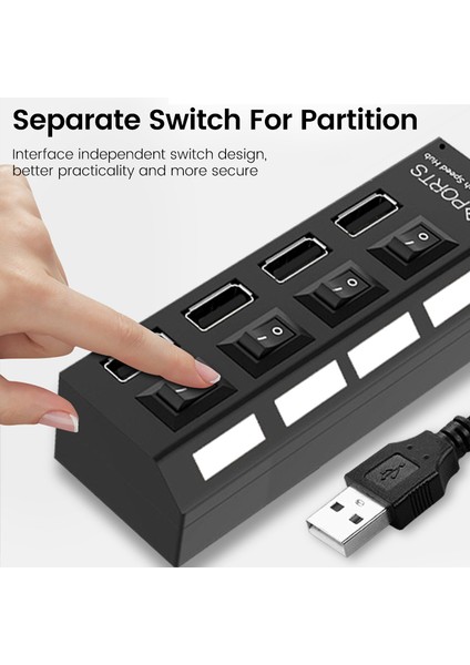 Olaf USB Hub 2.0 4/7 Port Çoklu Genişletici USB 2.0 Hub Anahtarlı Çoklu USB Ayırıcı Hub Güç Adaptörü Kullanın Bilgisayar Aksesuarı (Yurt Dışından)