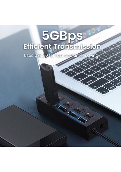 Olaf USB Hub 2.0 4/7 Port Çoklu Genişletici USB 2.0 Hub Anahtarlı Çoklu USB Ayırıcı Hub Güç Adaptörü Kullanın Bilgisayar Aksesuarı (Yurt Dışından)