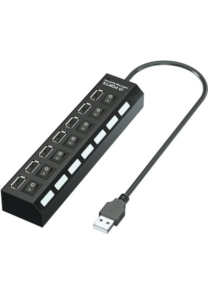 USB 2.0 Hub 7 Bağlantı Noktalı Çok Bağlantı Noktalı USB A 7in1 Veri Ayırıcı Bağımsız Açma/kapama Anahtarı ile LED Işıkları Dizüstü Pc Bilgisayar Mobil (Yurt Dışından)
