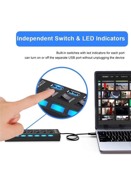 USB 2.0 Hub 7 Bağlantı Noktalı Çok Bağlantı Noktalı USB A 7in1 Veri Ayırıcı Bağımsız Açma/kapama Anahtarı ile LED Işıkları Dizüstü Pc Bilgisayar Mobil (Yurt Dışından) modelleri