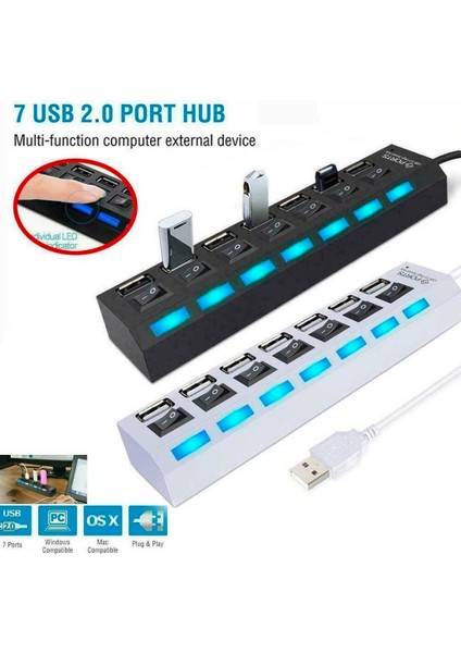 USB 2.0 Hub 7 Bağlantı Noktalı Çok Bağlantı Noktalı USB A 7in1 Veri Ayırıcı Bağımsız Açma/kapama Anahtarı ile LED Işıkları Dizüstü Pc Bilgisayar Mobil (Yurt Dışından) fırsatları