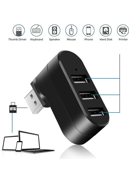 USB Hub 3.0 Adaptörü Döndür Yüksek Hızlı U Disk Okuyucu USB Splitter 3 Port USB 2.0 Xiaomi Macbook Pro Dizüstü Bilgisayar Aksesuarları (Yurt Dışından)