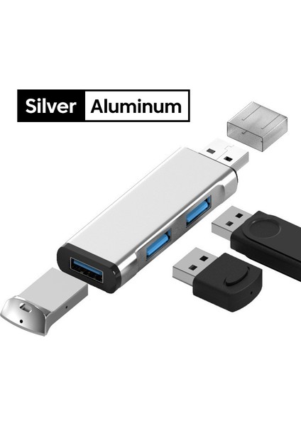 Elough Mini Alüminyum 3 Bağlantı Noktalı USB 3.0 Hub USB Hub Uzantıları 2.0 Hub USB Adaptör Istasyonu Ultra Ince Taşınabilir Veri Hub USB Ayırıcı (Yurt Dışından)
